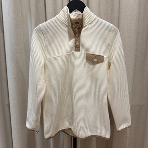 J.Crew Quilted Snap Pullover | Cream w/ Tan Trim | Size S
